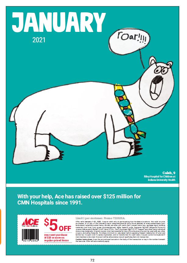 January 2021 $5 off $25 coupon CMN Calendar